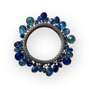 Blue Tones Beaded Crystal Charm Stretch Bracelet